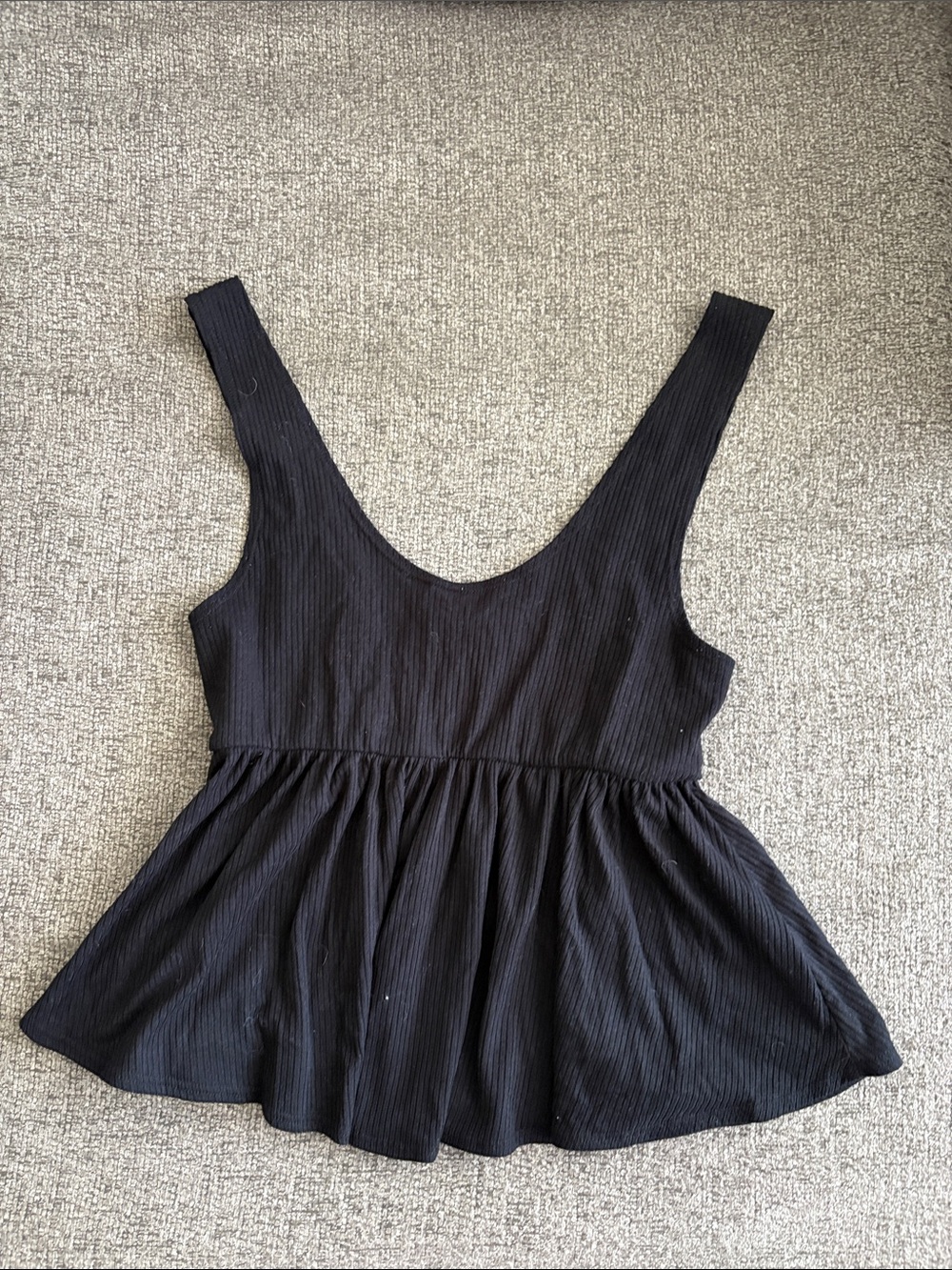 Black Ribbed Peplum Tank Top - Women